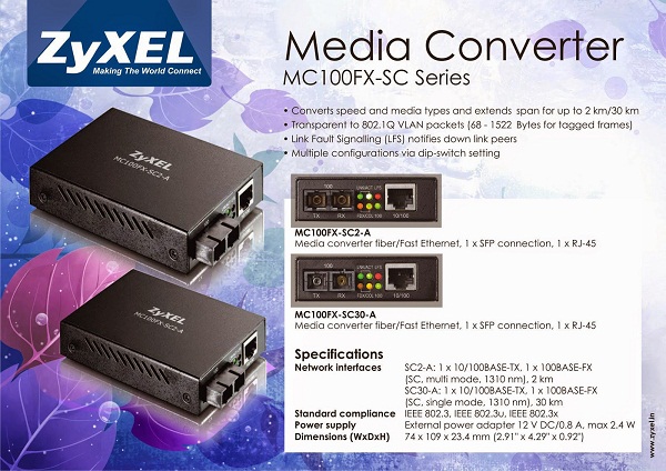 مبدل فیبر به اترنت زایکسل MC100FX-SC30-A Zyxel