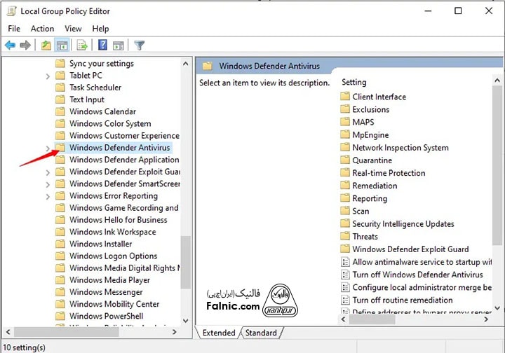 غیر فعال کردن windows security در ویندوز 10 با Group Policy