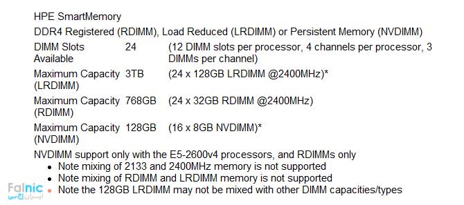 ظرفیت حافظه در سرور hp dl380 g9