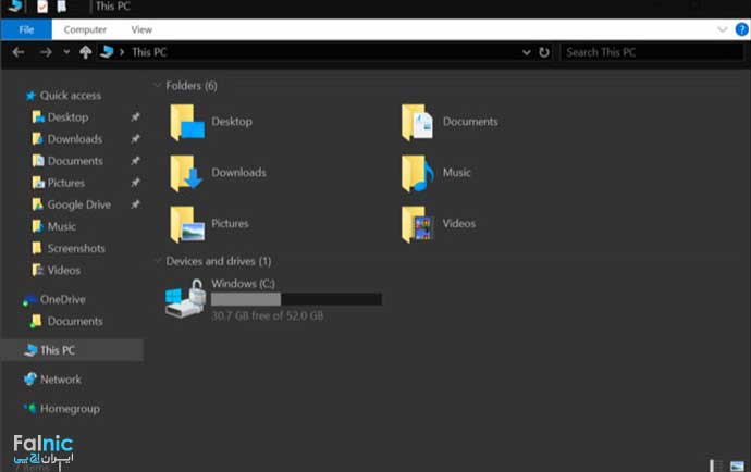 تم تیره ویندوز 10 تم تیره ویندوز 10